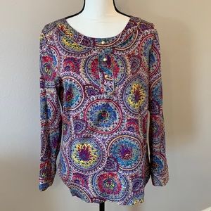 Talbots Paisley Long Sleeve Button Front Blouse.